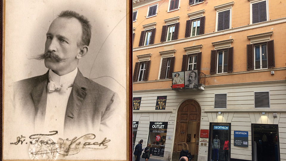 Links der Journalistenausweis von Friedrich Noack, rechts das Casia di Goethe in Rom.