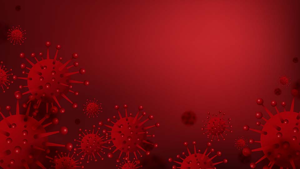 Corona-Viren in Rot vor rotem Hintergrund dargestellt.