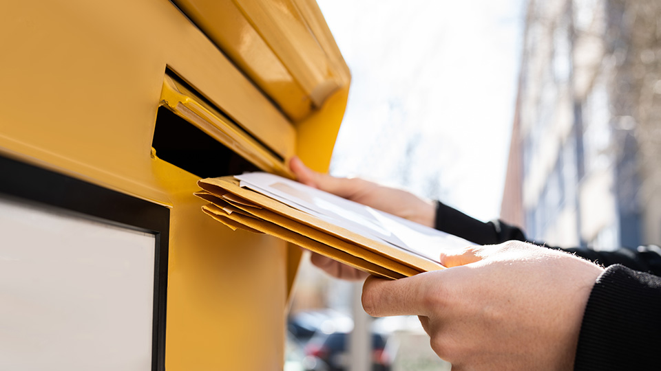 Briefe verschicken: Person wirft gerade Briefe in Postkasten