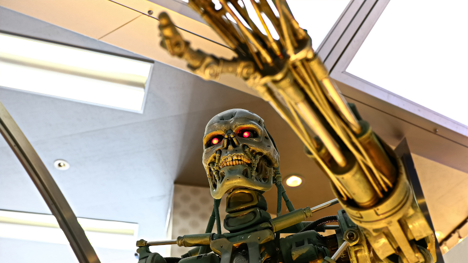 OSAKA, JAPAN - Apr 13, 2019 : Photo of the T-800 End skeleton from the Terminator 3D,Terminator 6 Dark Fate 2019 coming soon.