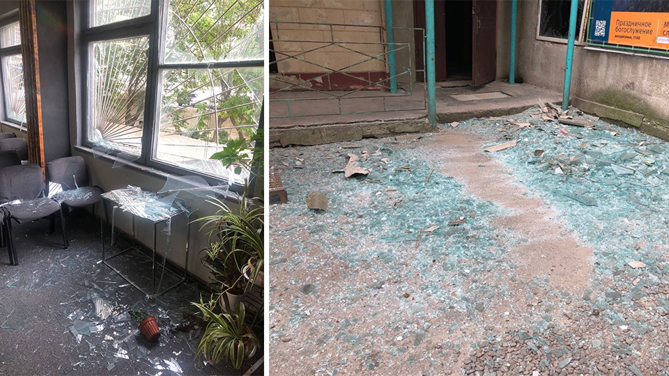 Zerstörte Gebäude von Hilfsorganisation Space-Eye nach russischem Angriff