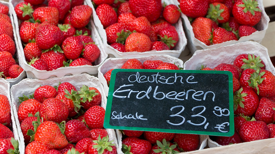 Symbolbild Inflation: Erdbeerschalen mit einem Preis von 33,90 gekennzeichnet sind.