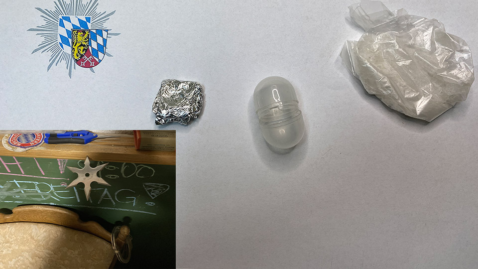 Aufgefundene Drogen sowie Wurfstern