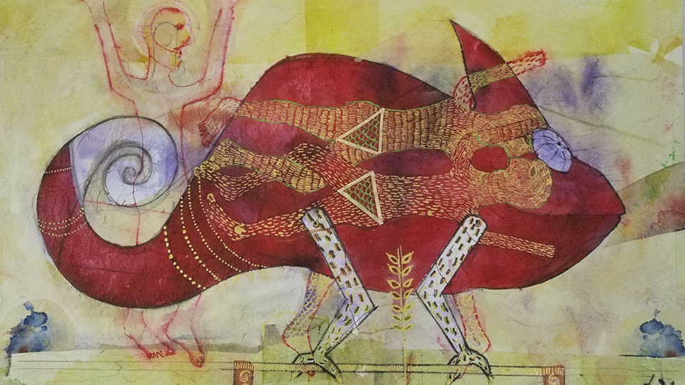 Chamäleon: Teil der Ausstellung des Berliner Malers und Grafikers Wolfgang Dömröse