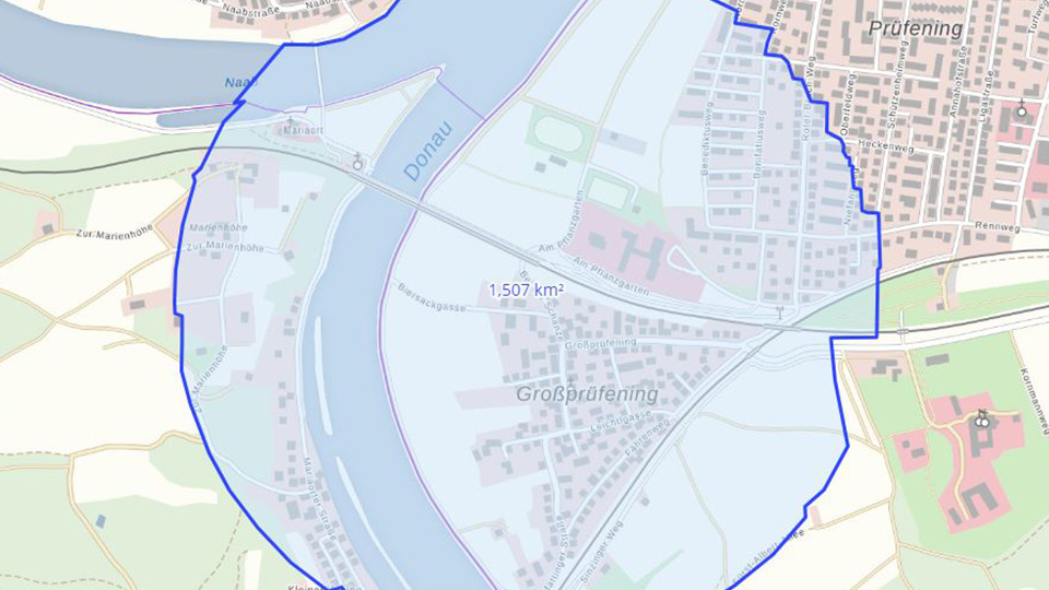 Sperrradius für Fliegerbombe in Großprüfening auf Karte eingezeichnet