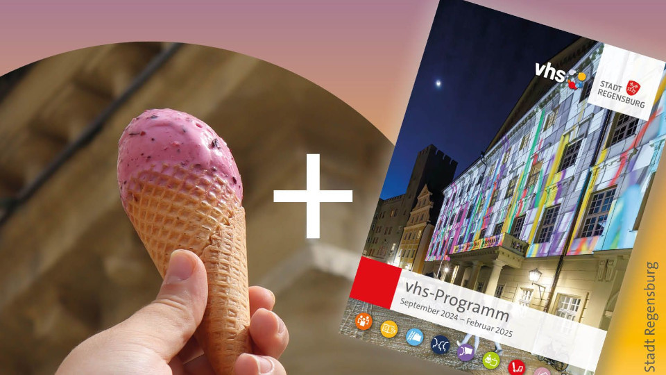 Plakat der Veranstaltung mit einem Eis und dem Programmheft
