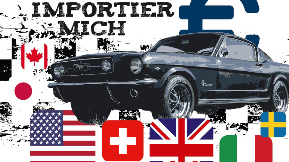 Grafik eines Autos mit Flaggen aus EU Ländern