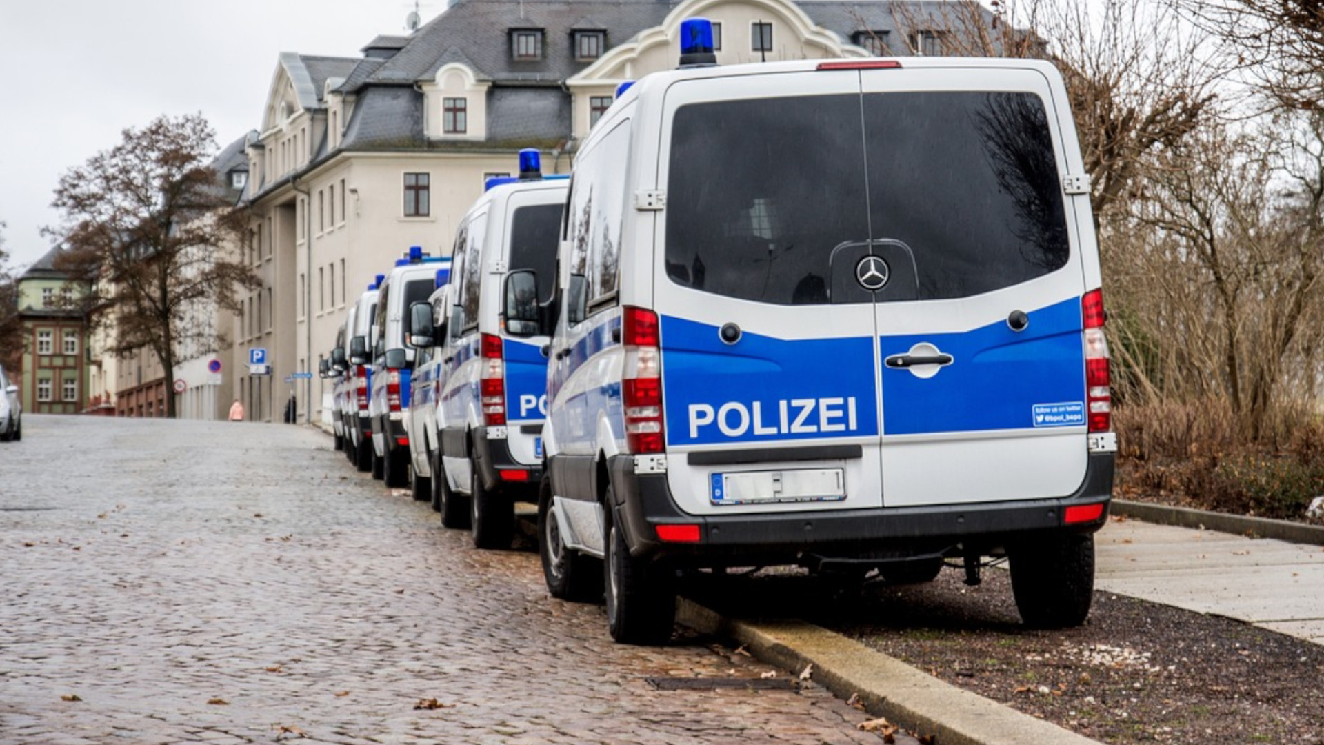Mehrere Streinenwagen der Polizei am Straßenrand