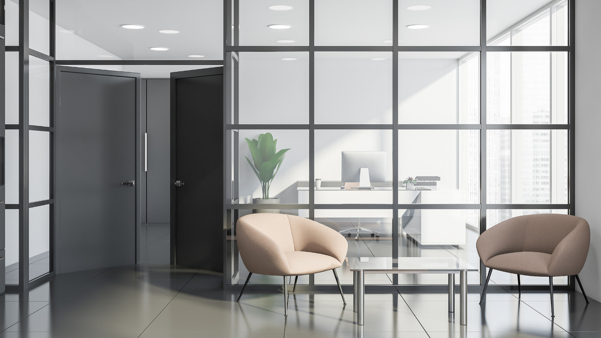 Büro mit Glastrennwänden