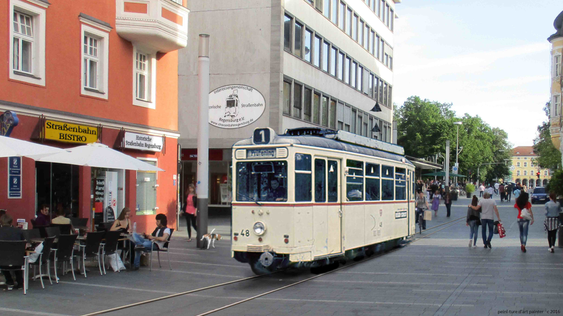 Fotomontage: Straßenbahn in der Maximilianstraße in Regensburg