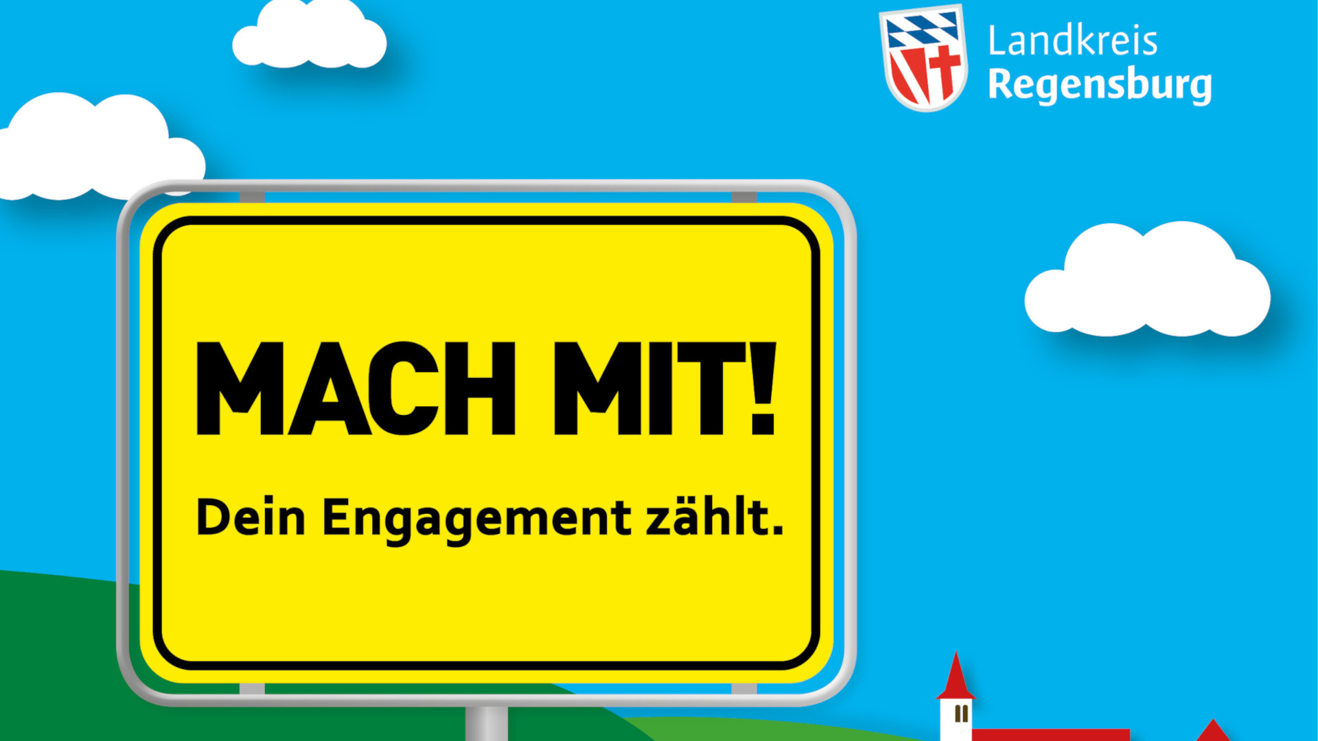 Grafik: Ortsschild mit "Mach mit"