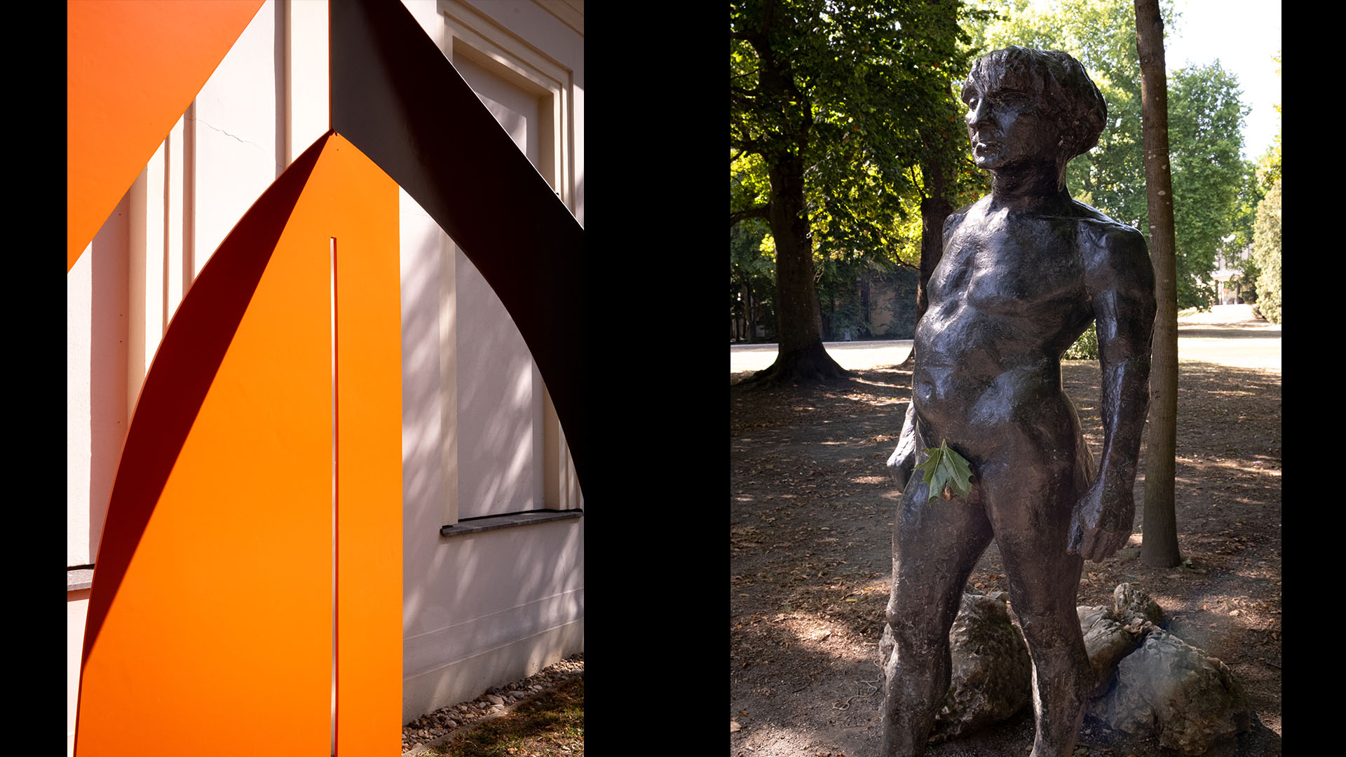 Kunst im Stadtpark: "Schwere Stunde des Strebepfeilers" (li) und "Bedrohter II" (re)