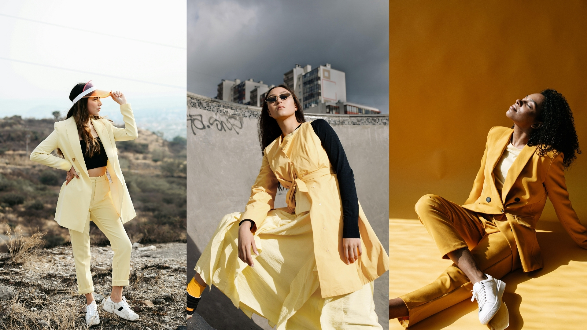 Close up eines Models gekleidet in den Farben Butter Yellow