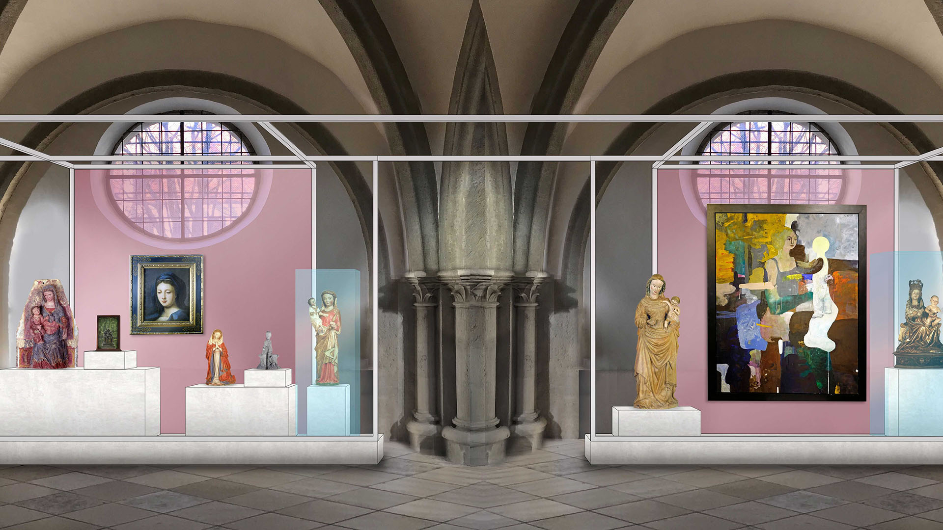 Das KUNSTQUARTIER AM DOM nimmt Gestalt an: Die Visualisierung zeigt einen Entwurf für die zukünftige Präsentation im Obergeschoss der Museumskirche St. Ulrich.